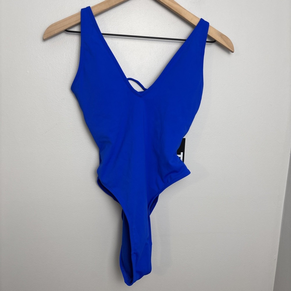 TA3 Hi Cut Plungy Blue One Piece Swimsuit Small Short Shelf Bra Light Padding